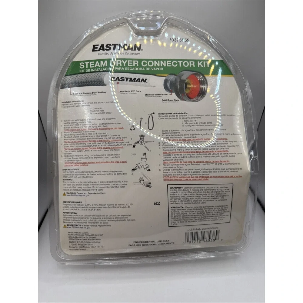 Eastman Universal Connector Kit for Steam Dryer 6ft Length 3/4